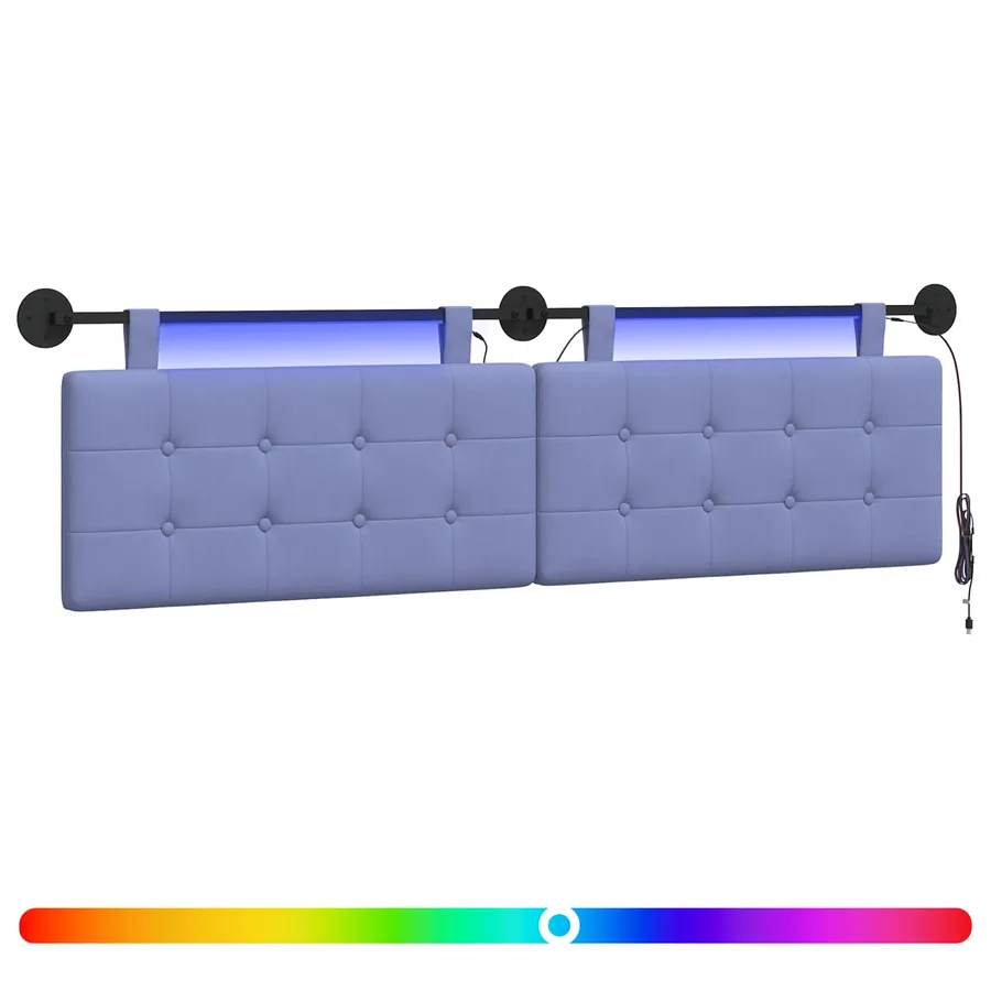 Tête de lit suspendue Avec lumière LED Bleu denim Tissu - 2