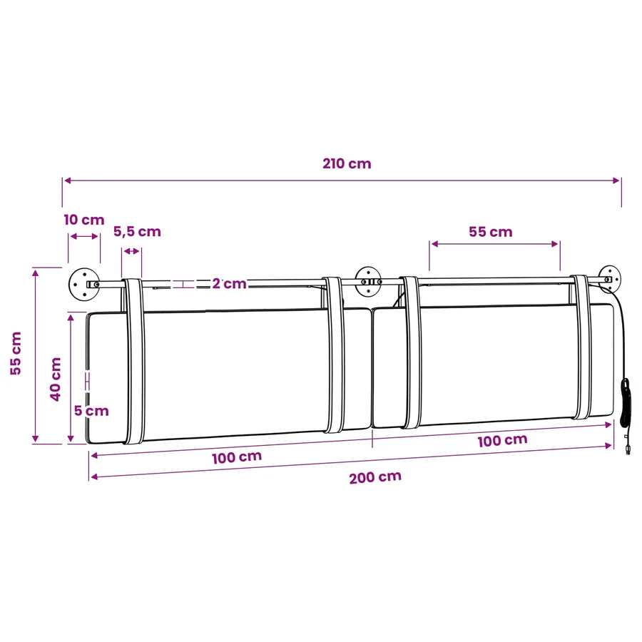 Tête de lit suspendue Avec lumière LED Marron PU antique - 13