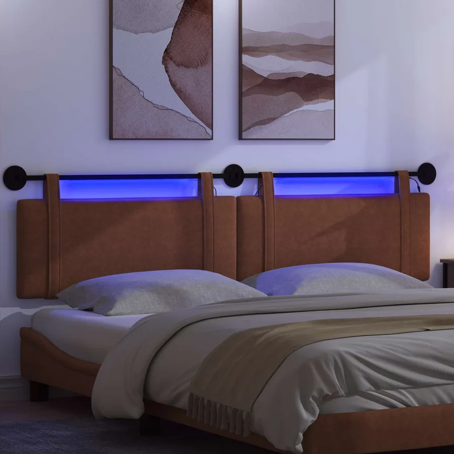 Tête de lit suspendue Avec lumière LED Marron PU antique - 5