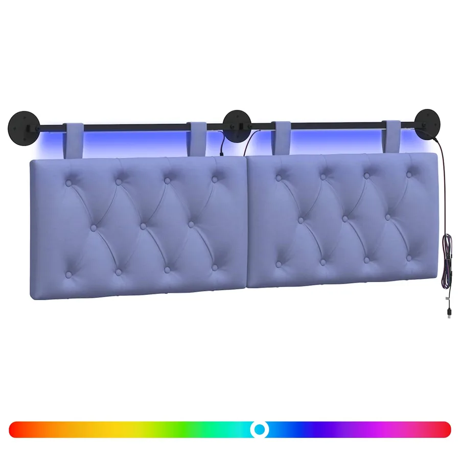 Tête de lit suspendue Avec lumière LED Bleu denim Tissu - 2