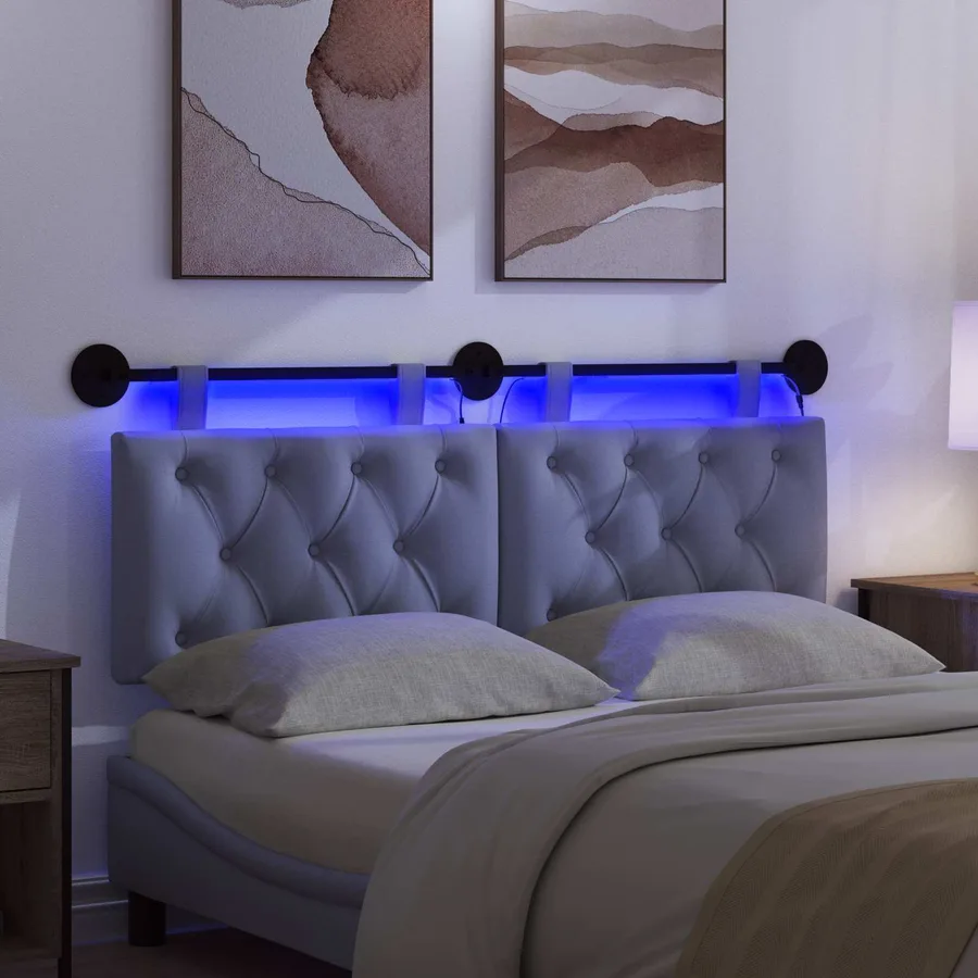 Tête de lit suspendue Avec lumière LED Bleu denim Tissu - 5