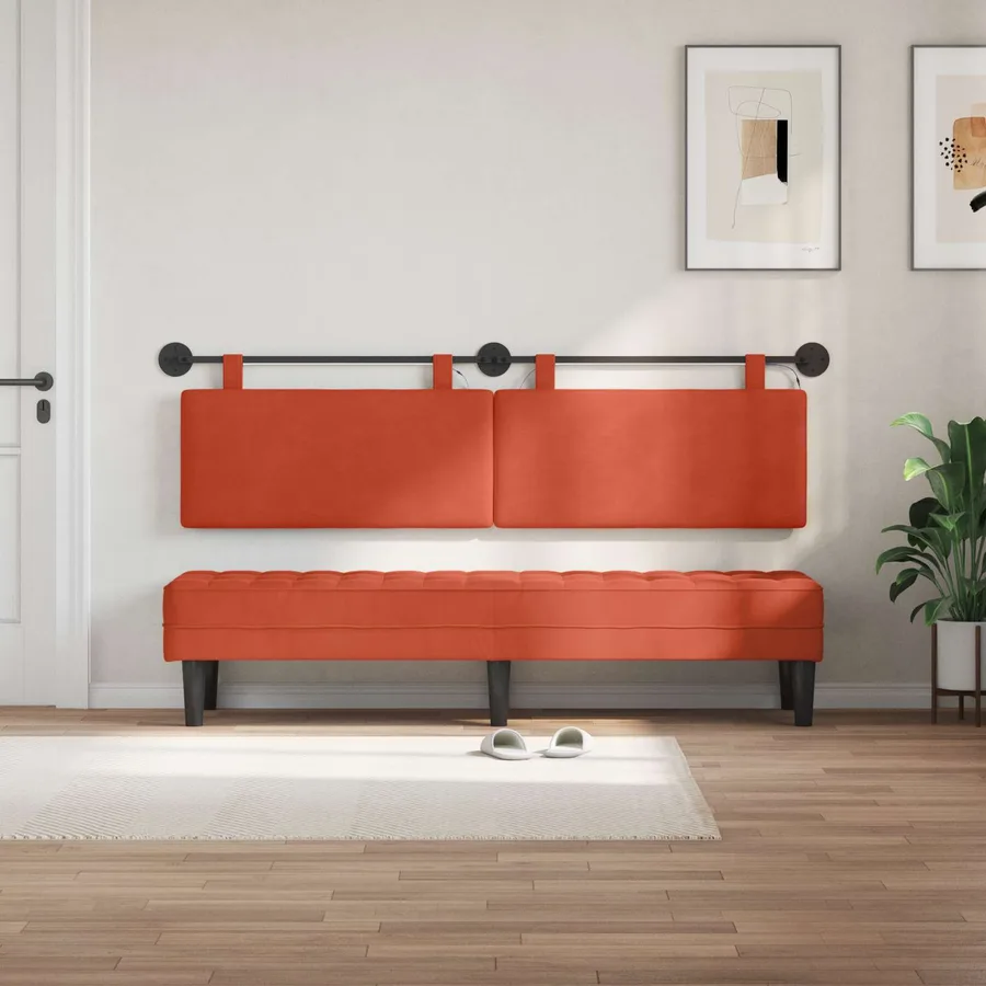 Tête de lit suspendue Rouge orange Tissu en velours côtelé - 3