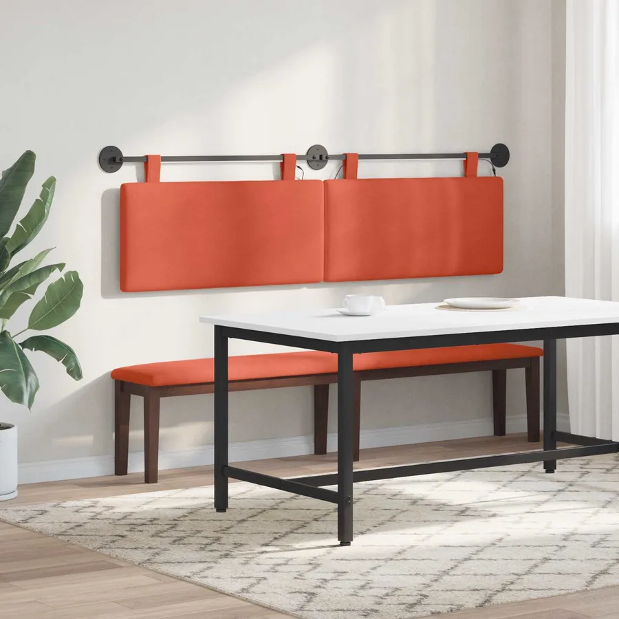 Tête de lit suspendue Rouge orange Tissu en velours côtelé - 4