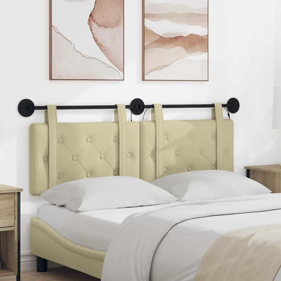 Tête de lit suspendue Avec lumière LED Crème Simili cuir