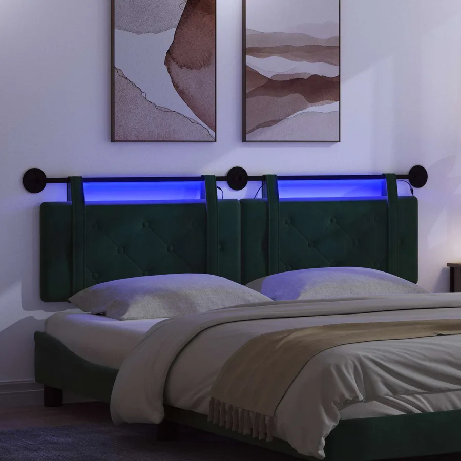 Tête de lit suspendue Avec lumière LED Vert foncé Velours - 5