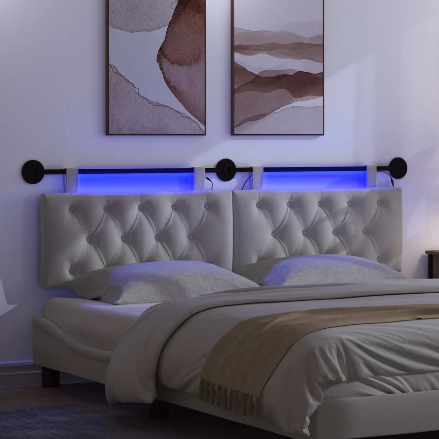 Tête de lit suspendue Avec lumière LED Blanc Tissu - 5