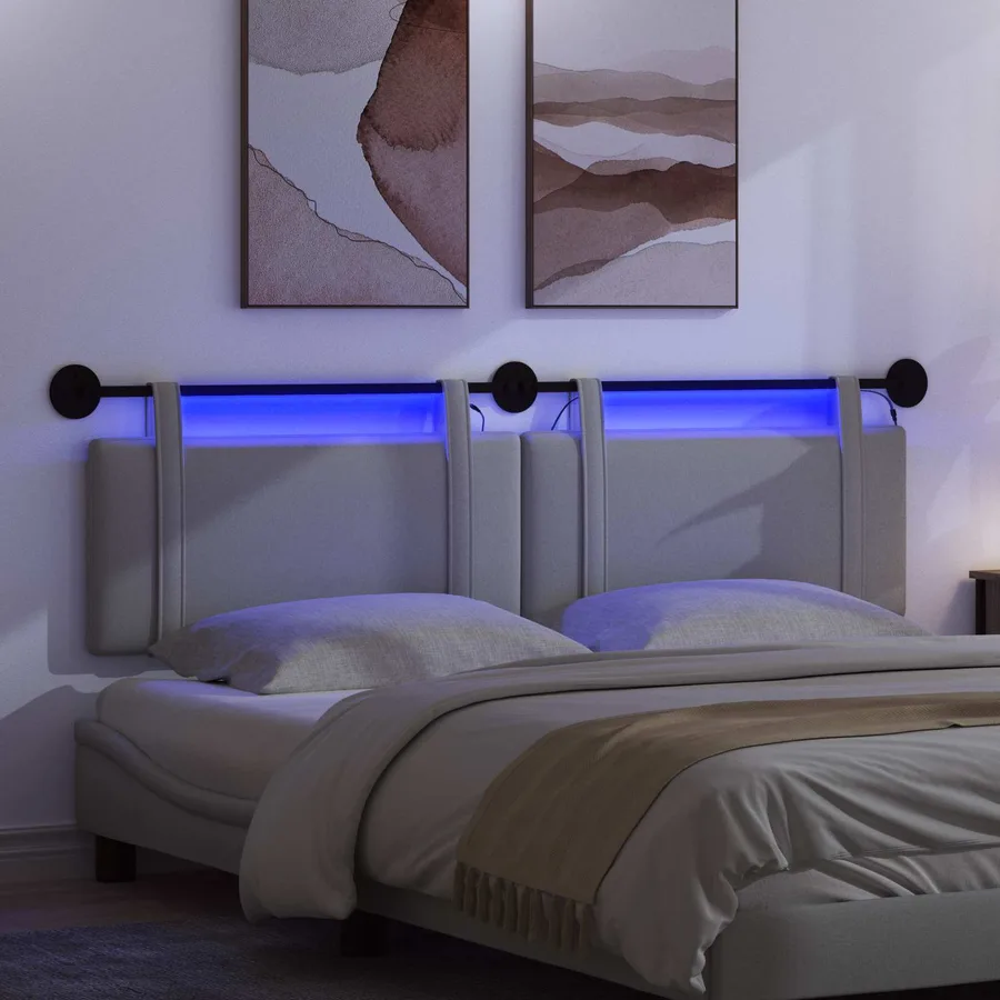 Tête de lit suspendue Avec lumière LED Gris clair Tissu - 5