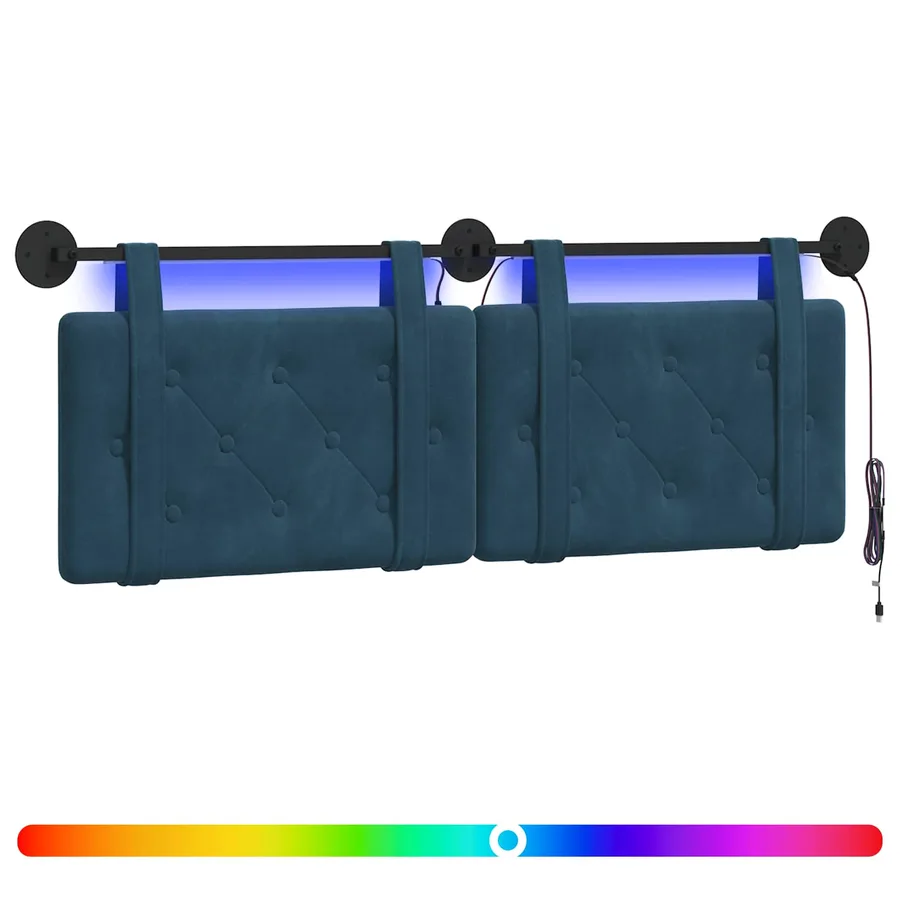 Tête de lit suspendue Avec lumière LED Bleu Velours - 2