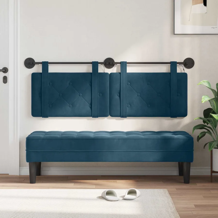 Tête de lit suspendue Avec lumière LED Bleu Velours - 3