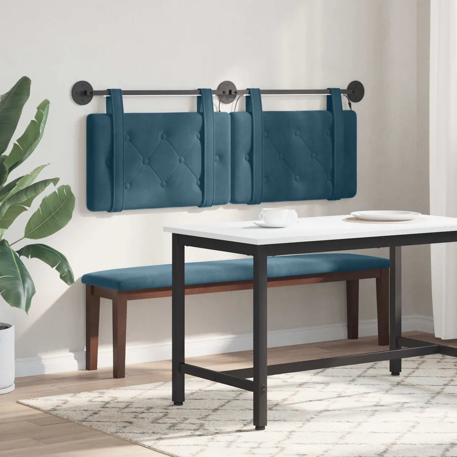 Tête de lit suspendue Avec lumière LED Bleu Velours - 4
