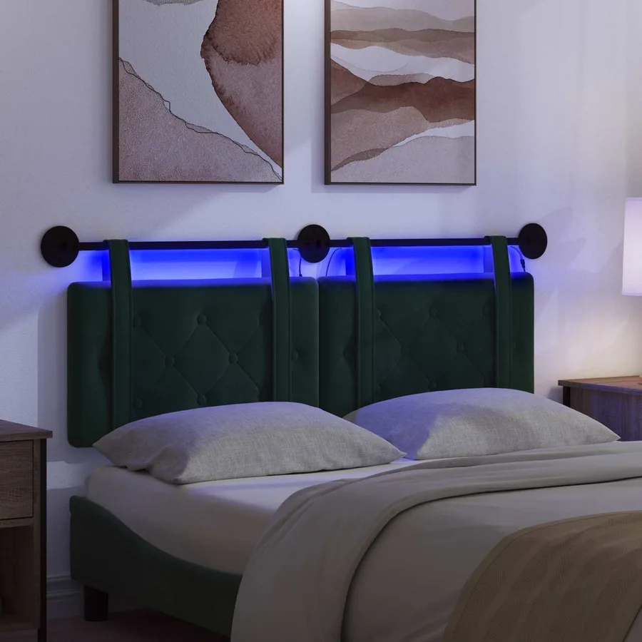 Tête de lit suspendue Avec lumière LED Vert foncé Velours - 5