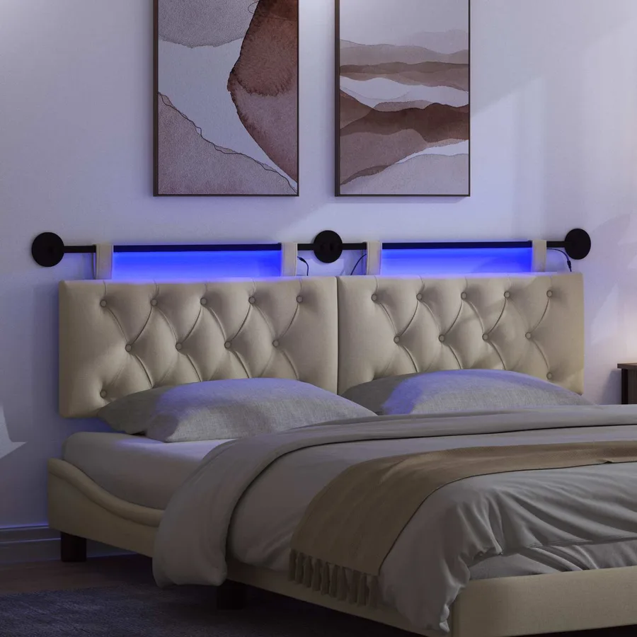 Tête de lit suspendue Avec lumière LED Crème Tissu - 5