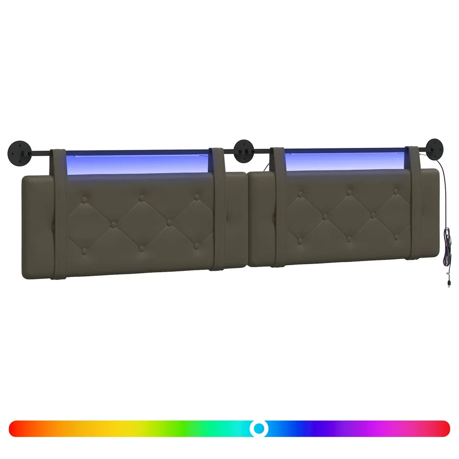 Tête de lit suspendue Avec lumière LED Gris Simili cuir - 2