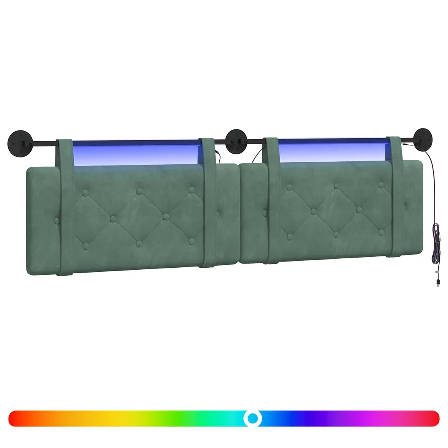Tête de lit suspendue Avec lumière LED Vert Mer Velours - 2