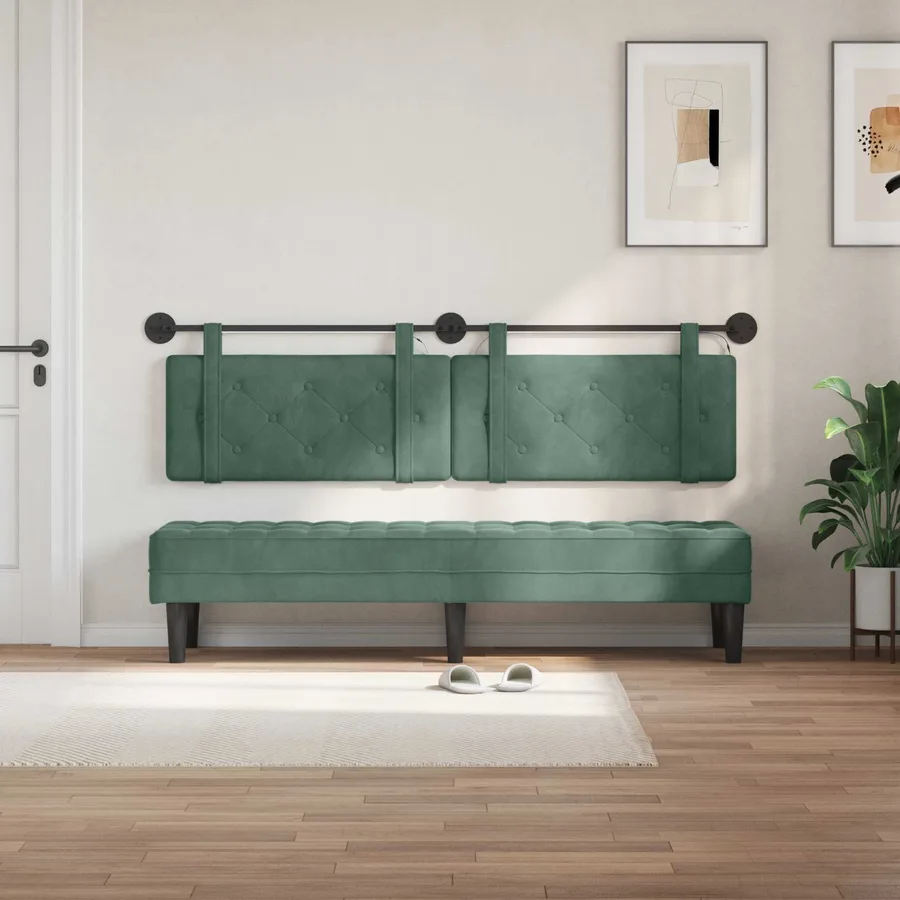 Tête de lit suspendue Avec lumière LED Vert Mer Velours - 3