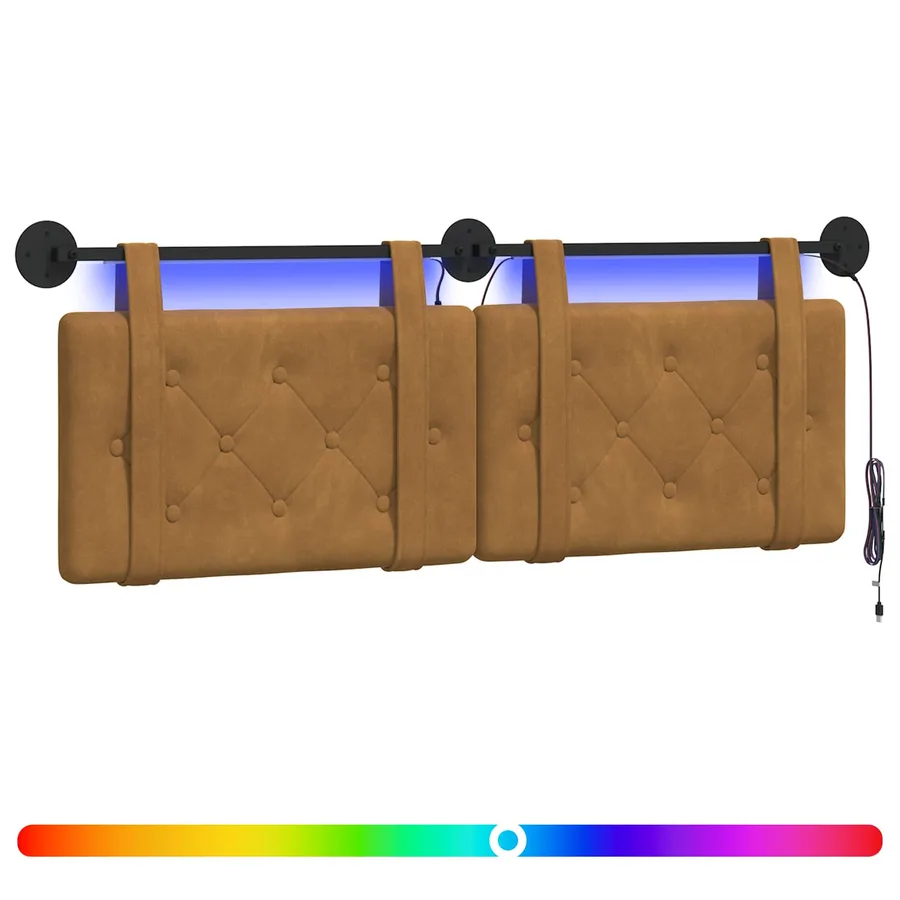 Tête de lit suspendue Avec lumière LED Marron Velours - 2