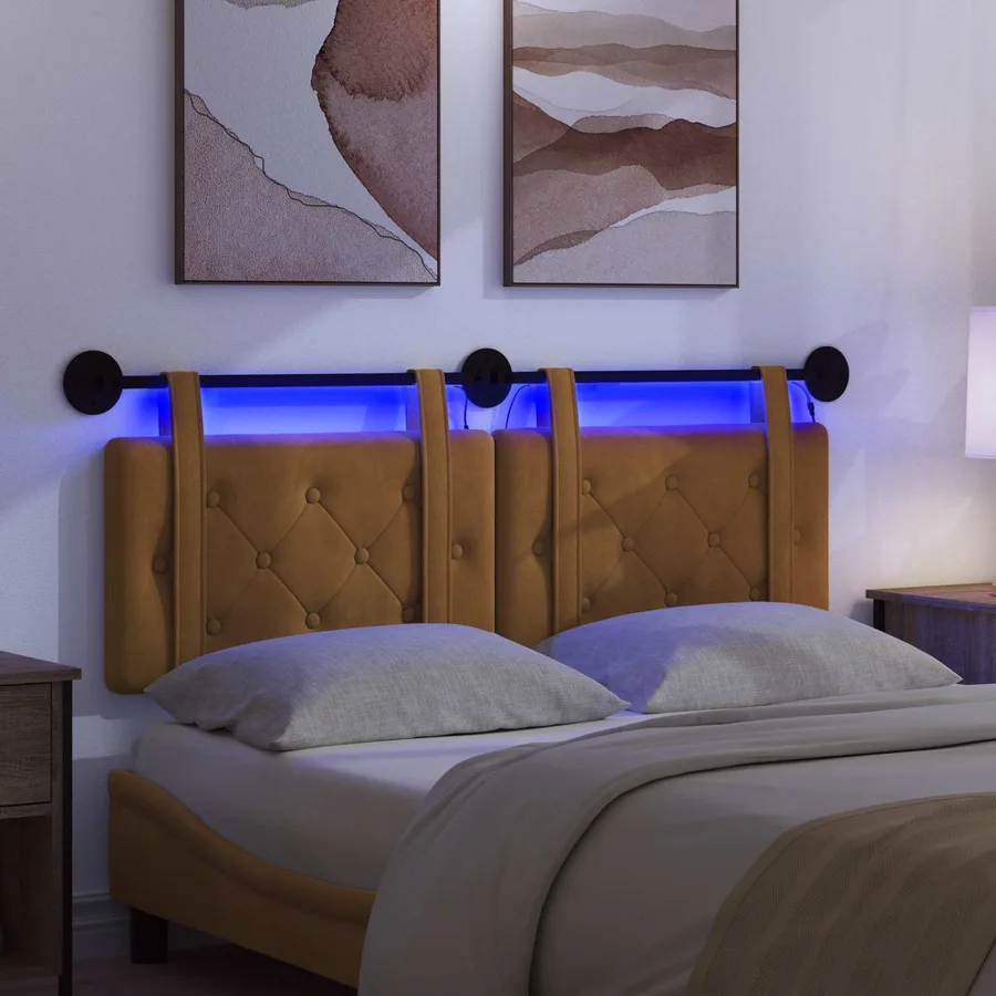 Tête de lit suspendue Avec lumière LED Marron Velours - 5