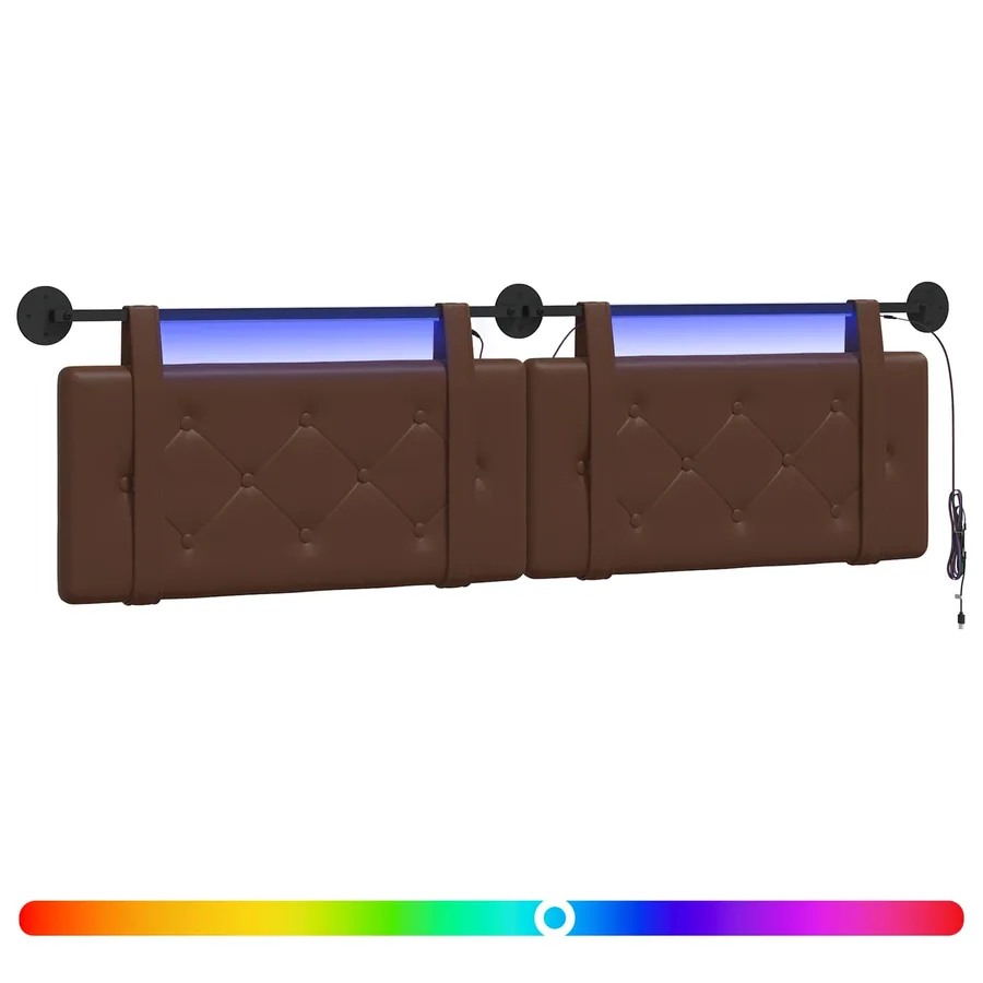 Tête de lit suspendue Avec lumière LED Marron Simili cuir - 2