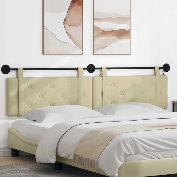 Tête de lit suspendue Avec lumière LED Crème Simili cuir