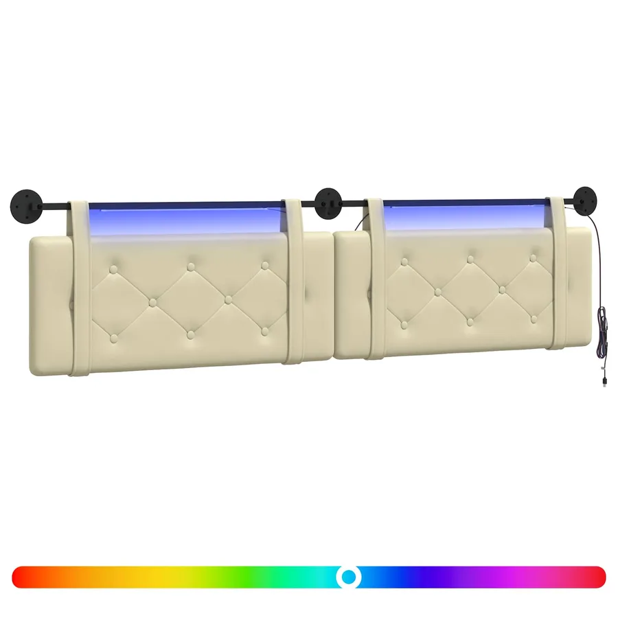 Tête de lit suspendue Avec lumière LED Crème Simili cuir - 2