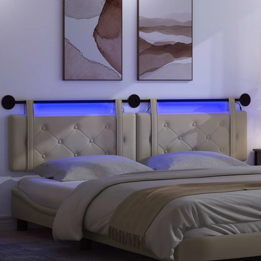 Tête de lit suspendue Avec lumière LED Crème Simili cuir - 5