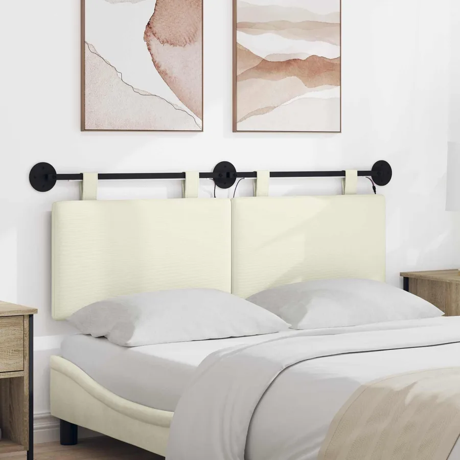 Tête de lit suspendue Crème Tissu en velours côtelé
