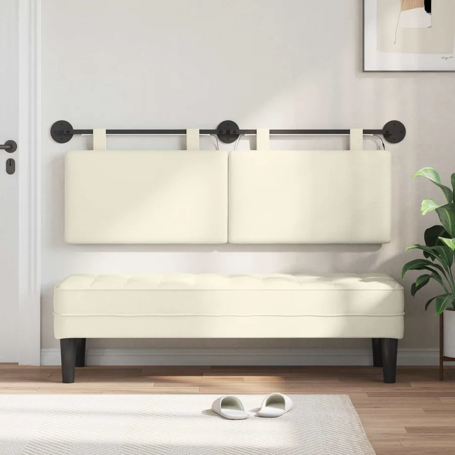 Tête de lit suspendue Crème Tissu en velours côtelé - 3
