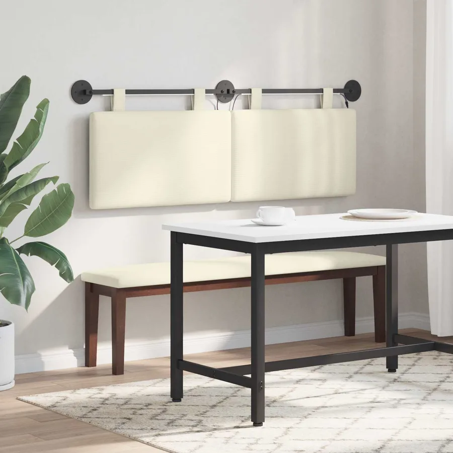 Tête de lit suspendue Crème Tissu en velours côtelé - 4