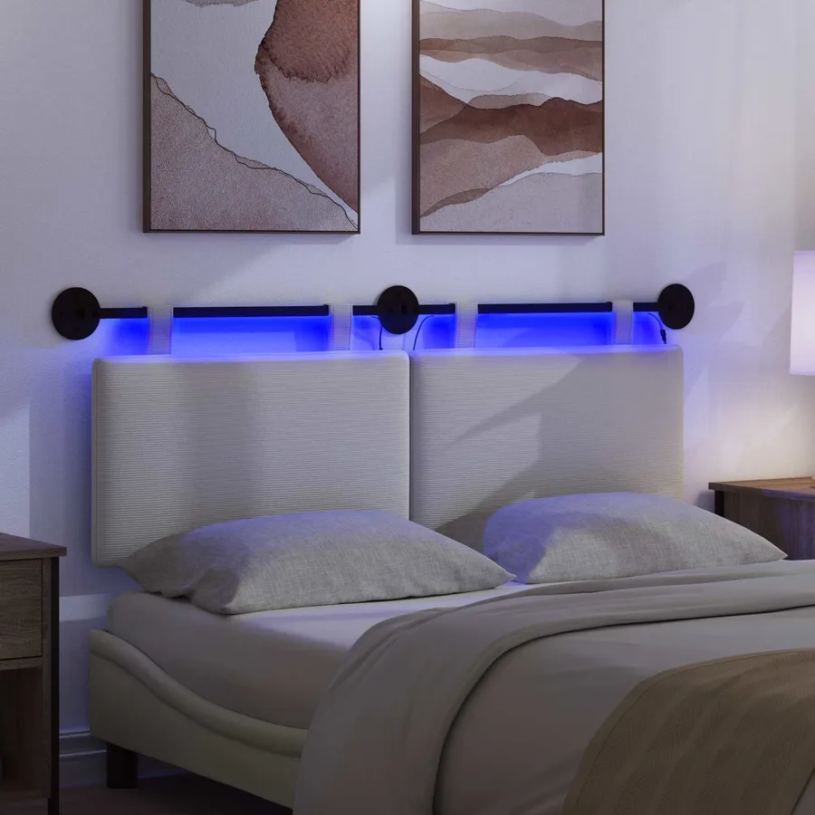 Tête de lit suspendue Crème Tissu en velours côtelé - 5