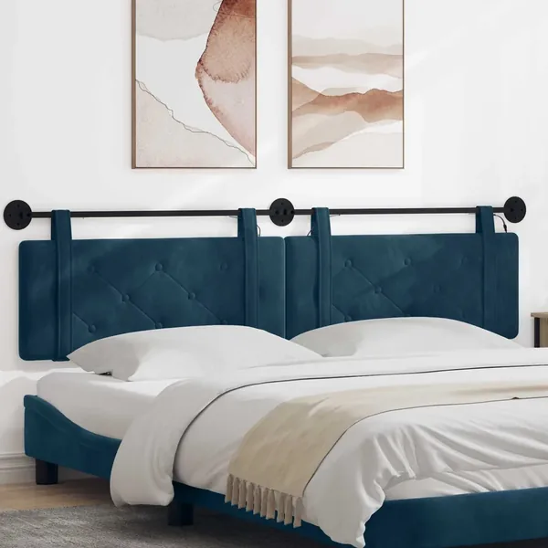 Tête de lit suspendue Avec lumière LED Bleu Velours