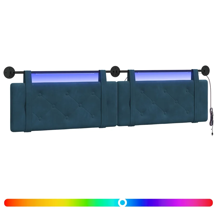 Tête de lit suspendue Avec lumière LED Bleu Velours - 2