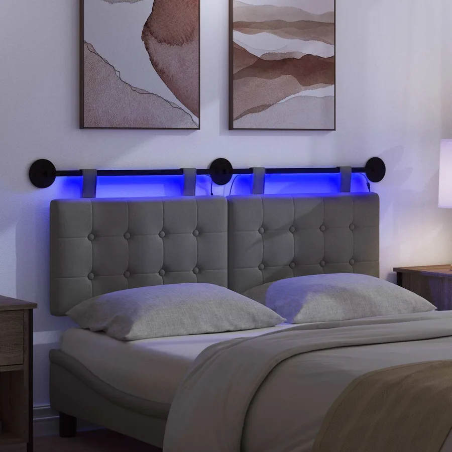 Tête de lit suspendue Avec lumière LED Gris foncé Tissu - 5