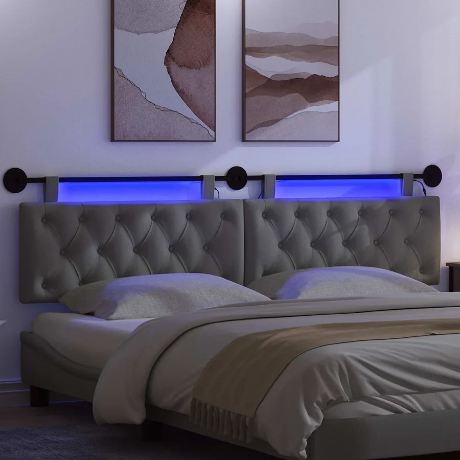 Tête de lit suspendue Avec lumière LED Gris foncé Tissu - 5