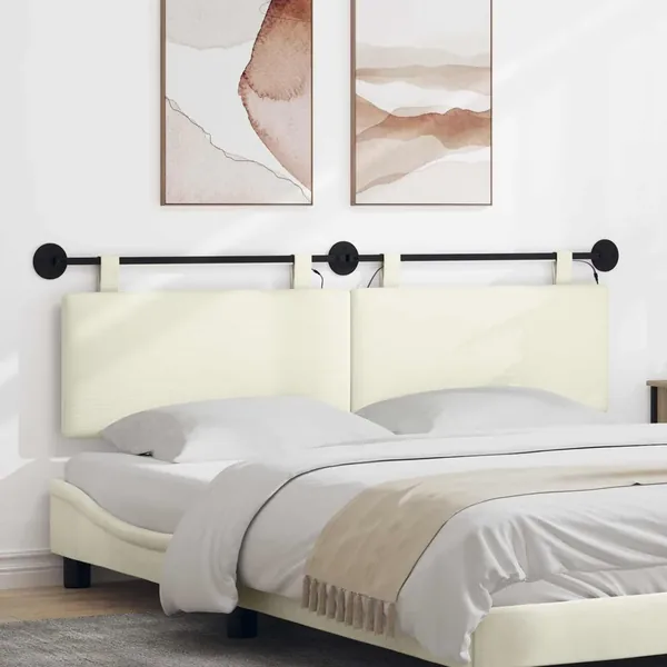 Tête de lit suspendue Crème Tissu en velours côtelé