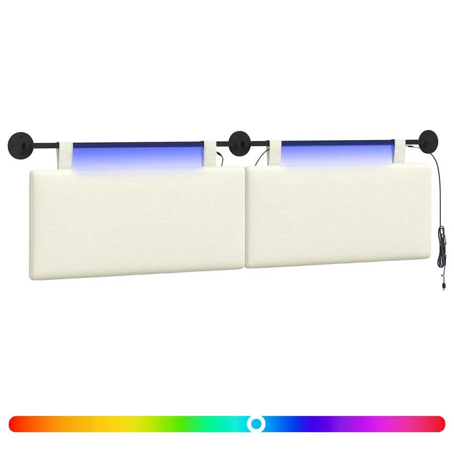 Tête de lit suspendue Crème Tissu en velours côtelé - 2