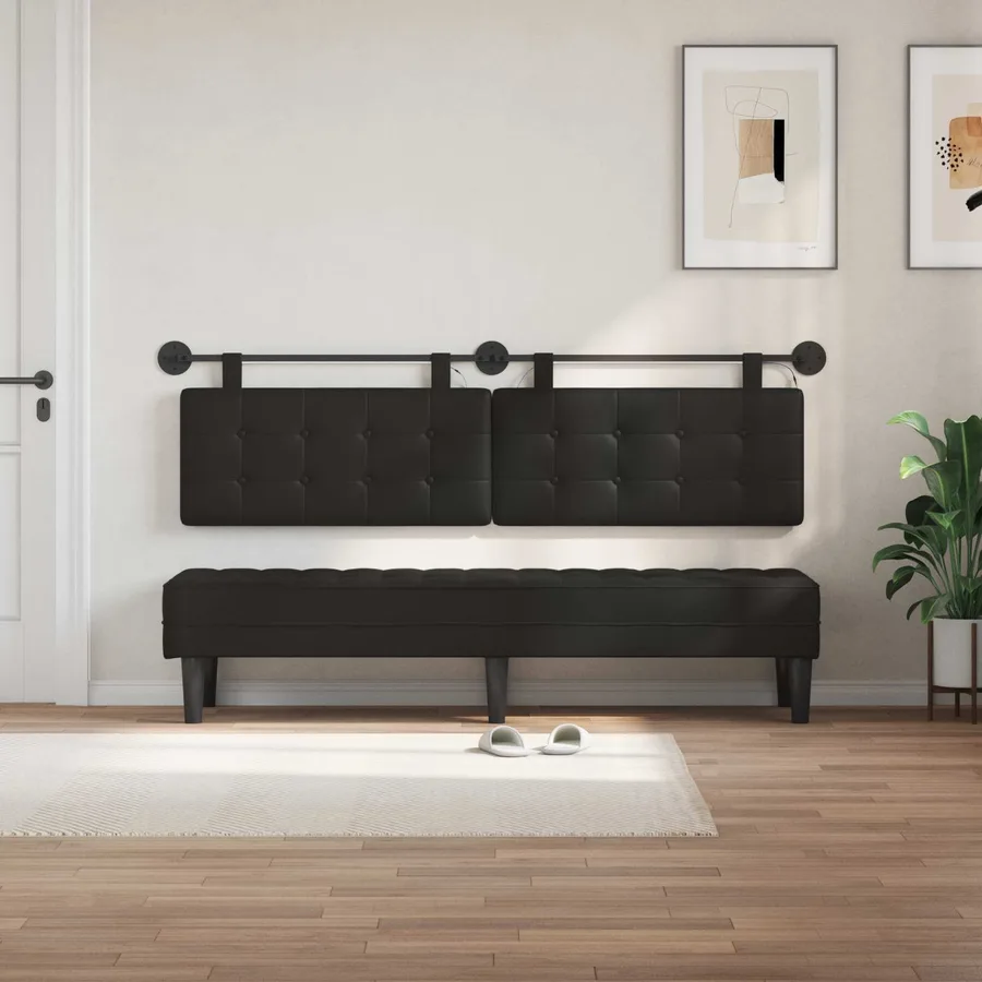 Tête de lit suspendue Avec lumière LED Noir Simili cuir - 3