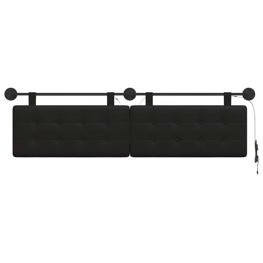 Tête de lit suspendue Avec lumière LED Noir Simili cuir - 6