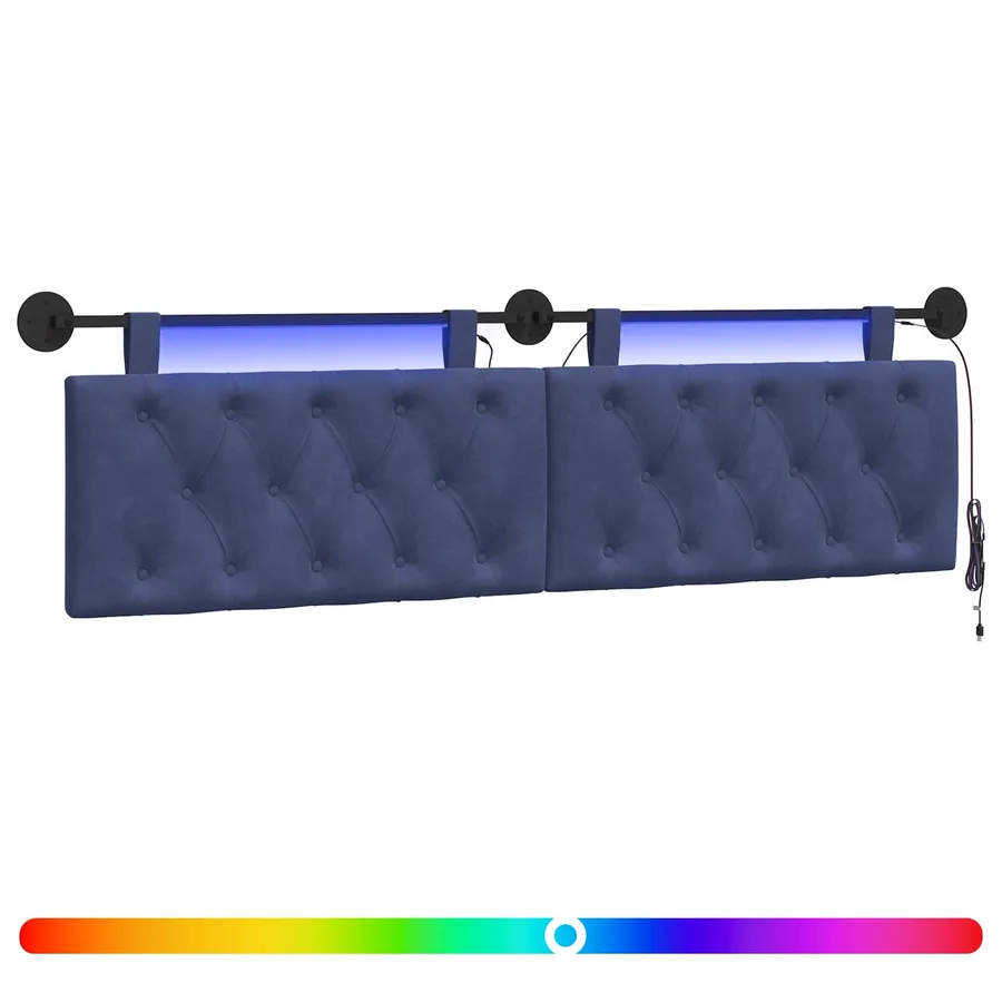 Tête de lit suspendue Avec lumière LED Bleu police Velours - 2