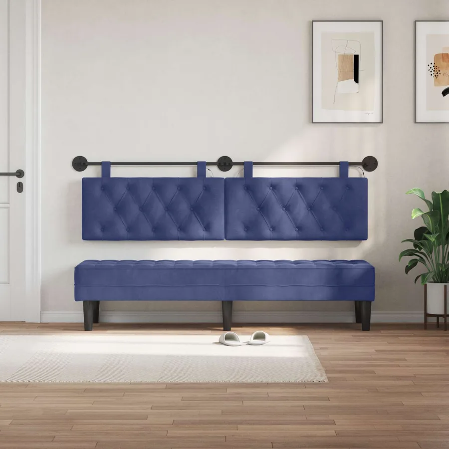 Tête de lit suspendue Avec lumière LED Bleu police Velours - 3