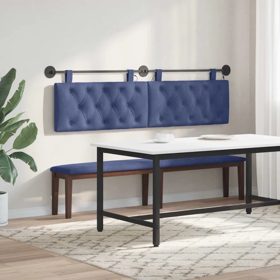 Tête de lit suspendue Avec lumière LED Bleu police Velours - 4