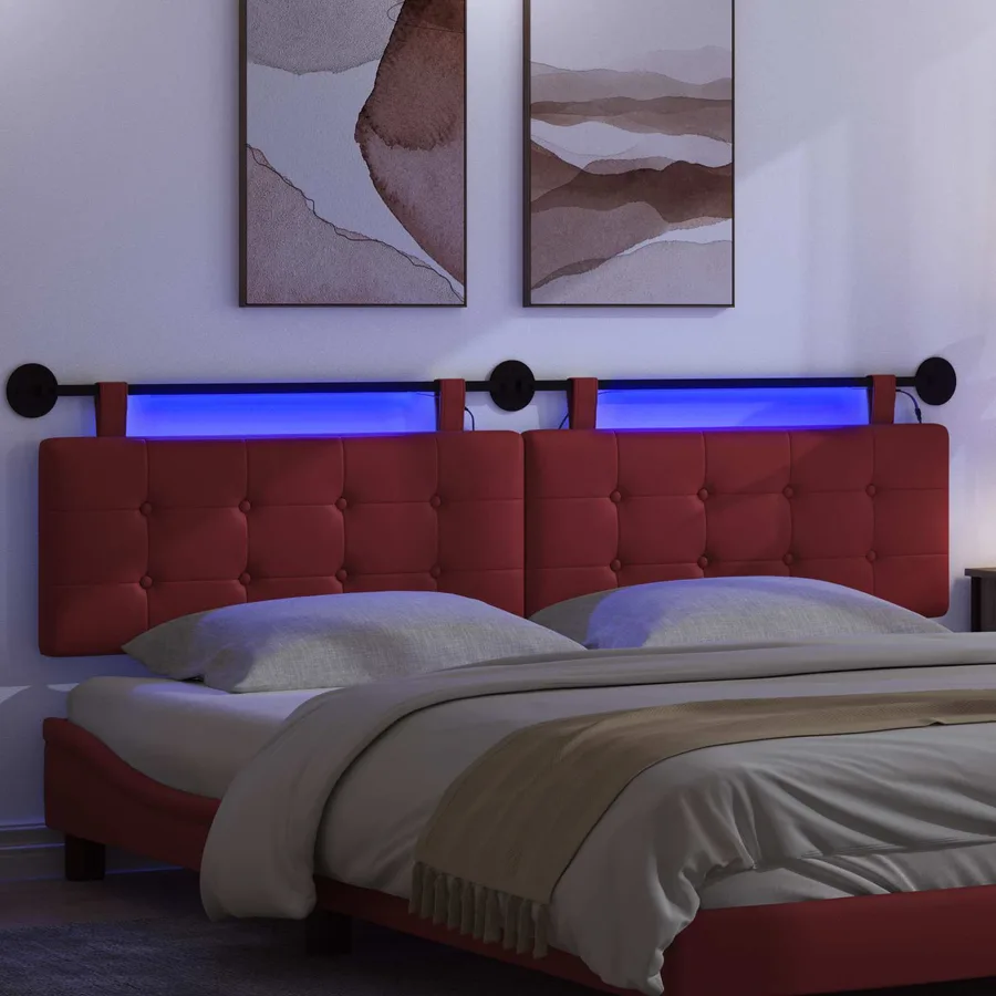 Tête de lit suspendue Avec lumière LED Bordeaux Simili cuir - 5