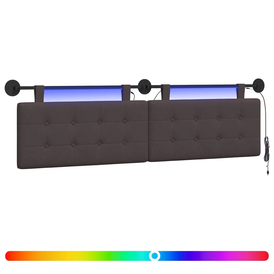 Tête de lit suspendue Avec lumière LED Marron foncé Tissu - 2