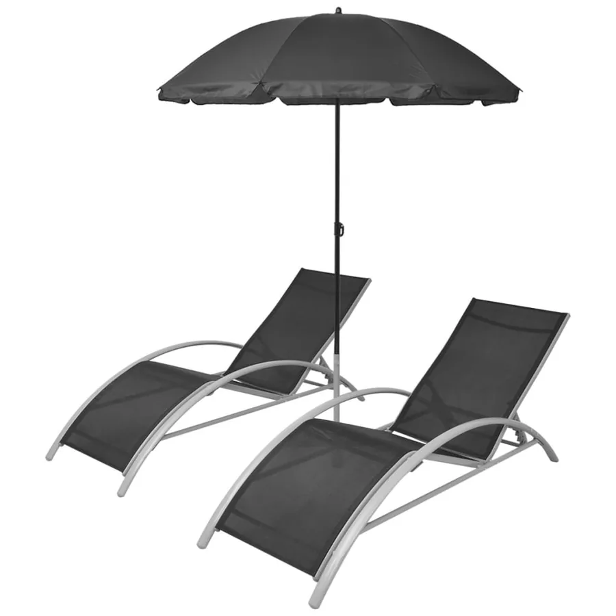 Chaises longues et parasol Aluminium Noir - 2