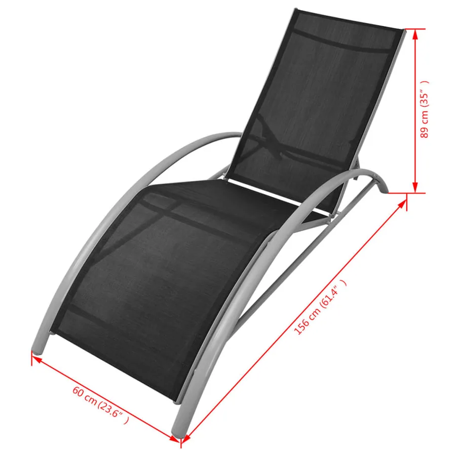 Chaises longues et parasol Aluminium Noir - 8