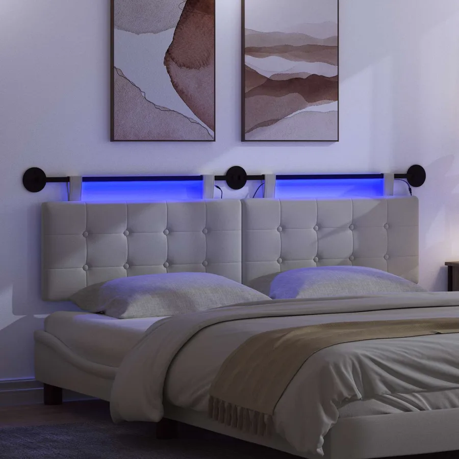 Tête de lit suspendue Avec lumière LED Blanc Tissu - 5