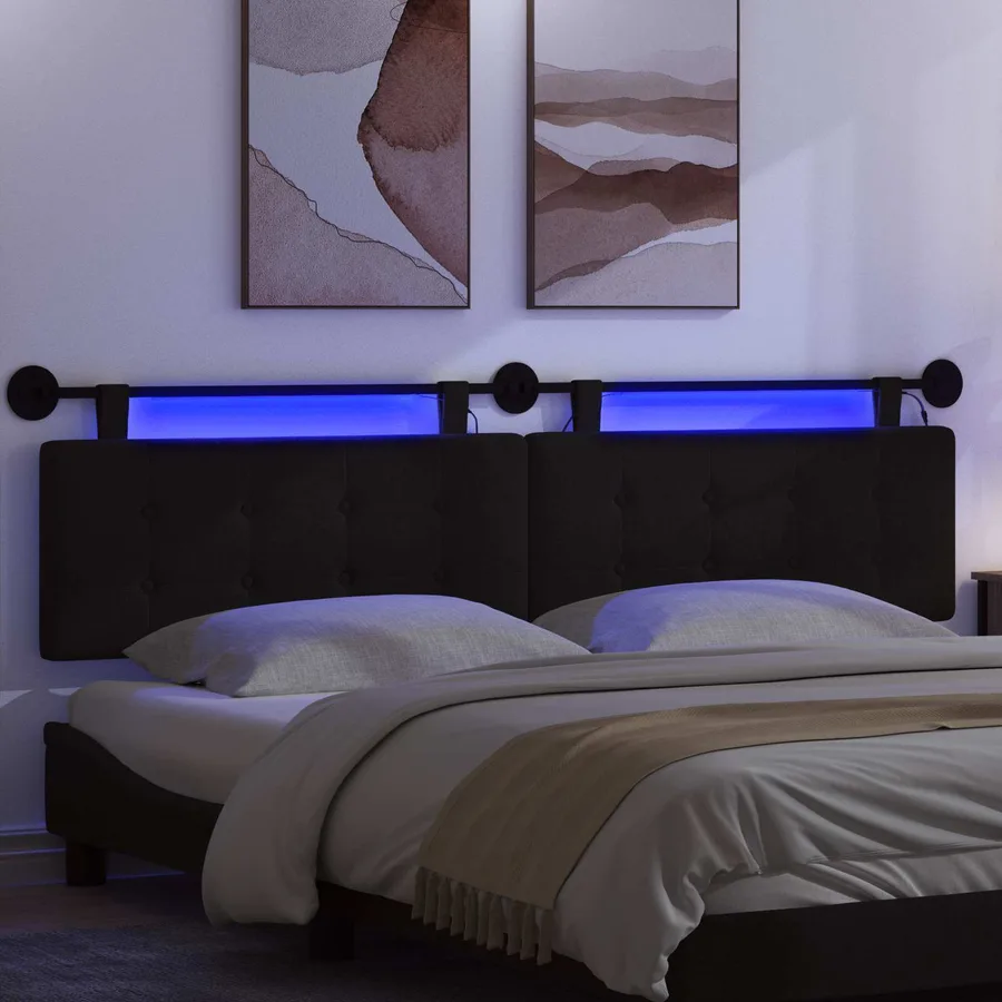 Tête de lit suspendue Avec lumière LED Noir Tissu - 5