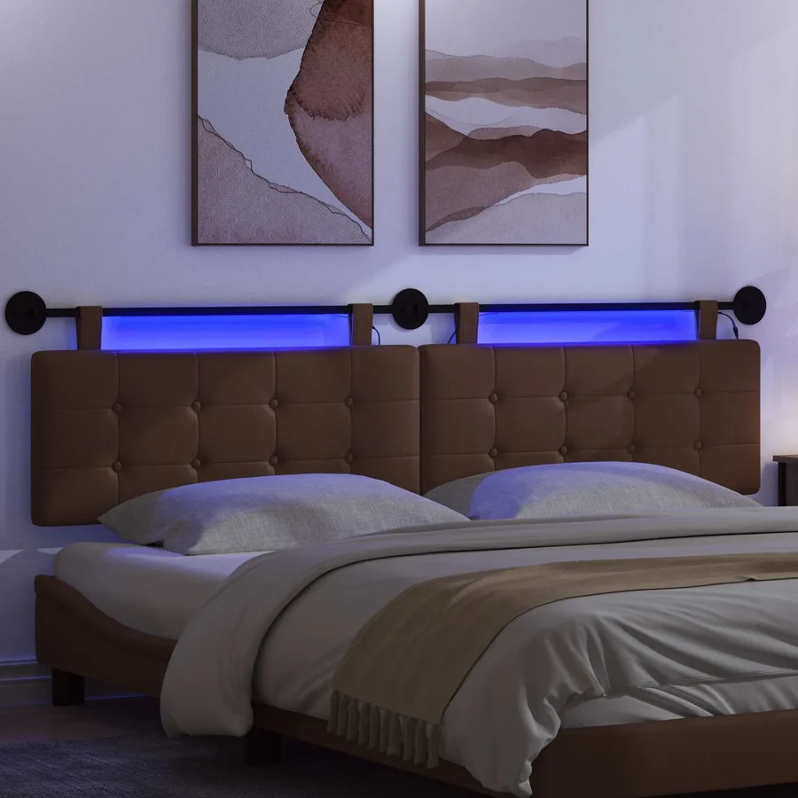 Tête de lit suspendue Avec lumière LED Marron Simili cuir - 5