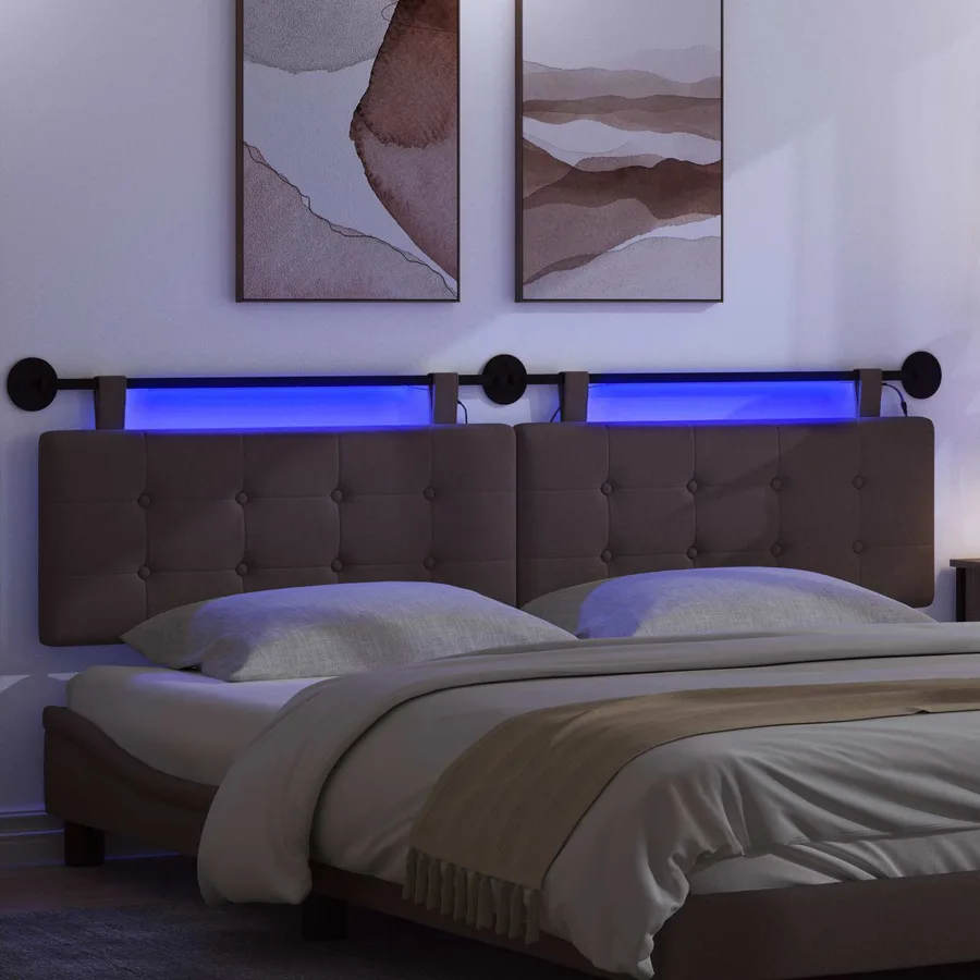 Tête de lit suspendue Avec lumière LED Marron foncé Tissu - 5