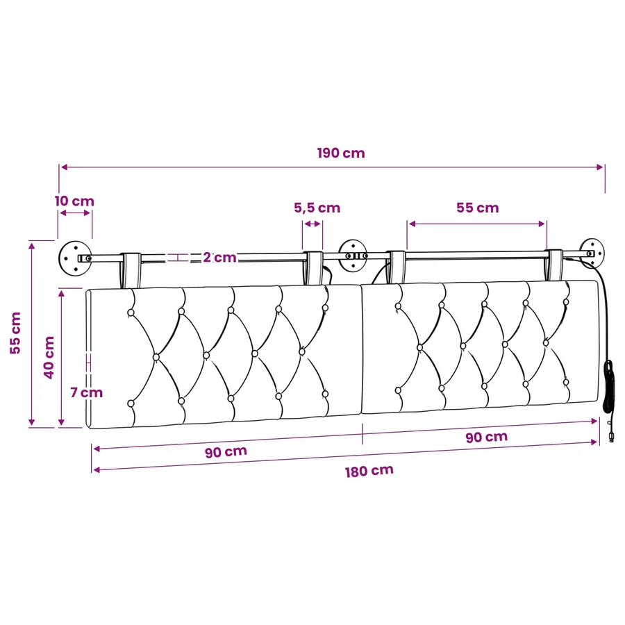 Tête de lit suspendue Avec lumière LED Crème Tissu - 13