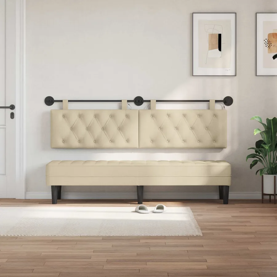 Tête de lit suspendue Avec lumière LED Crème Tissu - 3